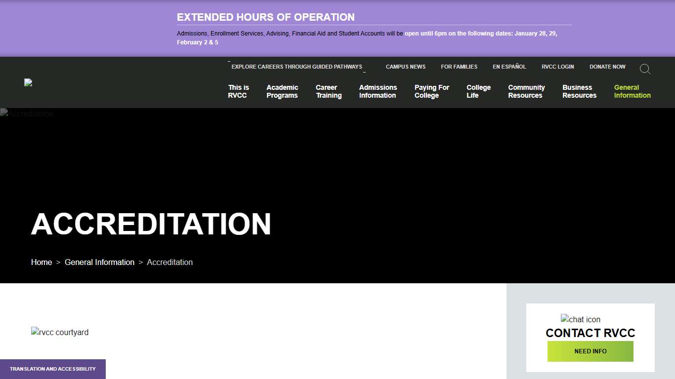 Accreditation General Information Raritan Valley Community College, NJ